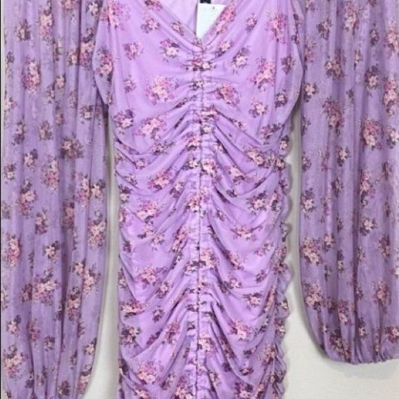 🆕VICI WILLIAM B Lavender Floral Ruched Long Sleeve - Picture 10 of 13